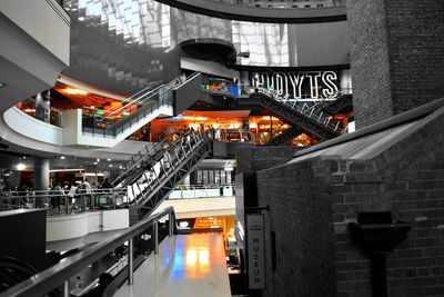 Illuminated staircase in city