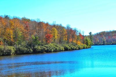 Scenic view of lake against sky during autumn