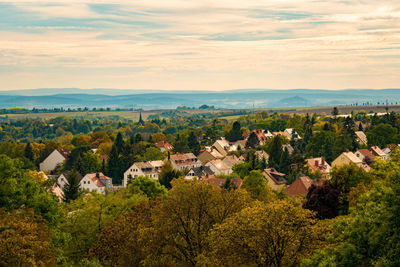 High angle view of townscape against sky