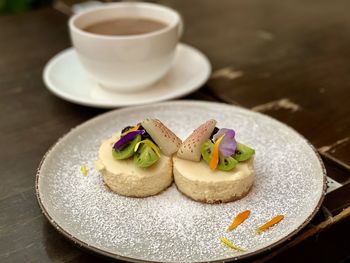 Close-up of coffee served on table