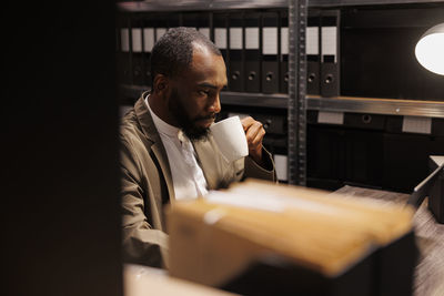 Side view of man looking away