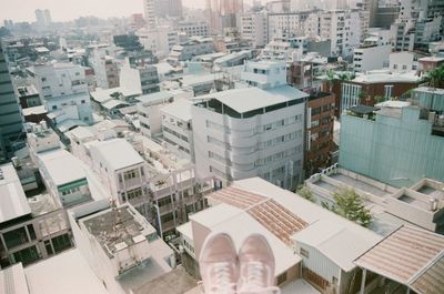 High angle view of buildings in city