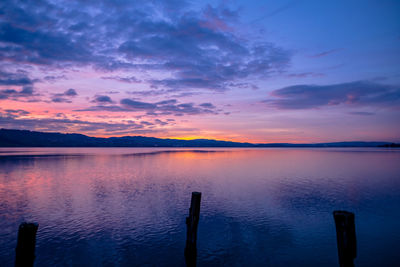 Scenic view of lake against sky during sunset