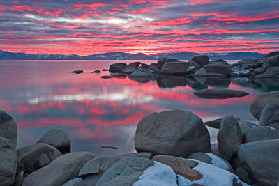 Scenic view of sea against sky at sunset