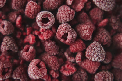 Close-up of pile of raspberries