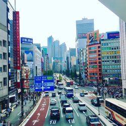 High angle view of traffic on road in city