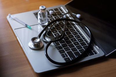 High angle view of laptop on table