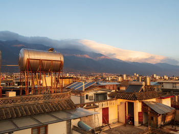 High angle shot of townscape against sky