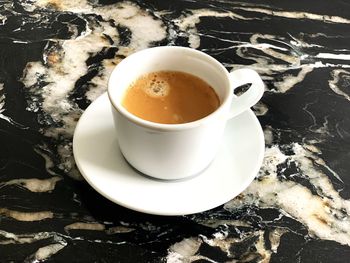 High angle view of coffee on table