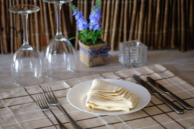 High angle view of place setting