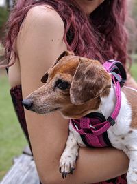 Close-up of woman with dog