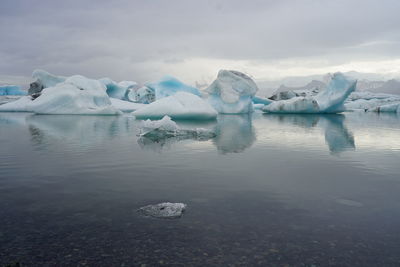 Scenic view of frozen lake against sky