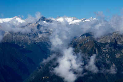 Scenic view of mountains against cloudy sky