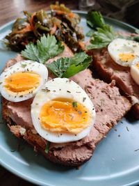 Close-up of breakfast served in plate