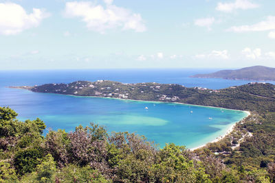 High angle view of swimming pool and sea against sky