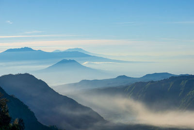 Scenic view of mountains against sky during sunset