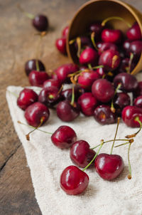 High angle view of cherries on table