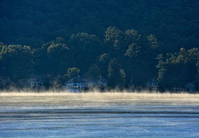 Peaceful view of lake on winter morning