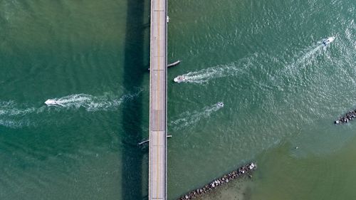 Aerial view of bridge over bay
