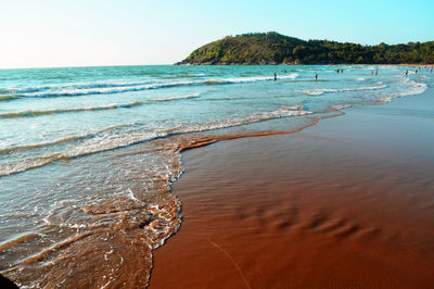 Scenic view of beach against clear sky