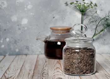 Close-up of jar on table