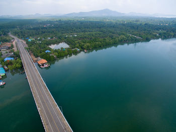 High angle view of lake against sky