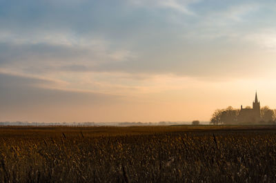 Scenic view of field against sky during sunset