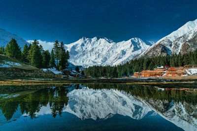 Scenic view of snowcapped mountains against sky