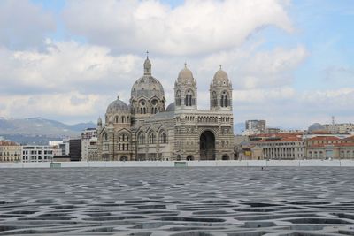 Marseille cathedral and buildings in city