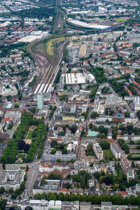 High angle view of buildings in city