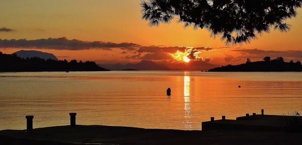 Scenic view of lake against sky during sunset