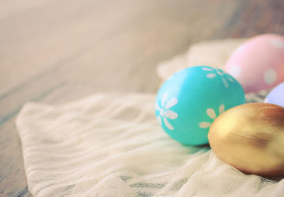 Close-up of colorful easter eggs on table