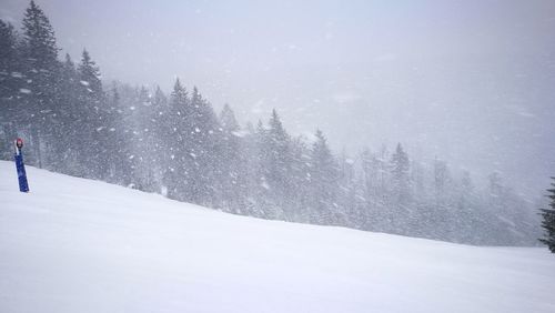 Snow covered landscape against sky