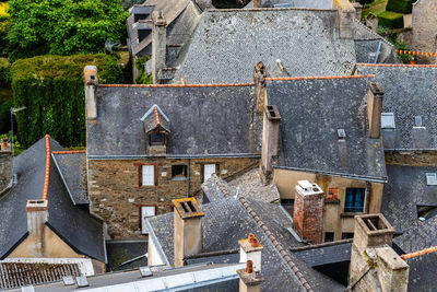 Slate roofs in medieval town. josseline, morbihan department, brittany france