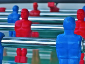 Close-up of figurine in foosball