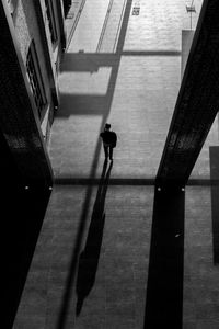 High angle view of man person walking on footpath