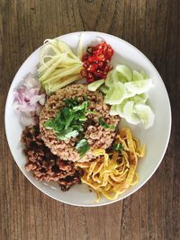 High angle view of meal served in bowl on table