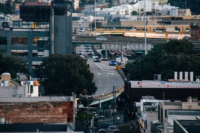 High angle view of buildings in city