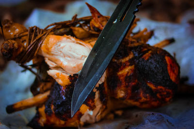 High angle view of fish in plate