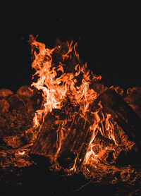 Close-up of fire in the dark