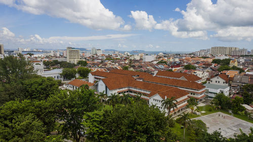 High angle view of townscape against sky in georgetown, penang.