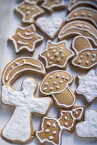 High angle view of cookies on table