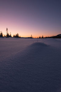 Scenic view of landscape against clear sky during sunset