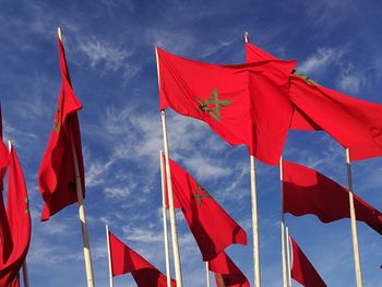 Red flags against sky