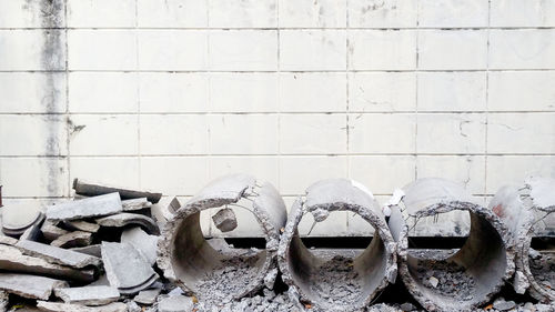 Damaged concrete tubes at construction site