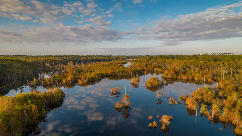 Scenic view of lake against sky