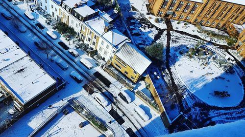 High angle view of houses in winter