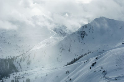 Scenic view of snow covered mountain against sky