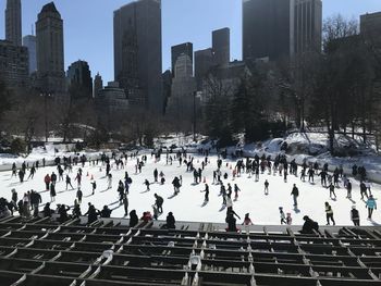 Group of people in city during winter