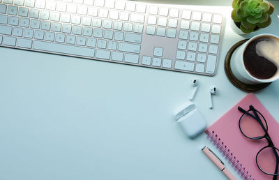 High angle view of computer keyboard on table